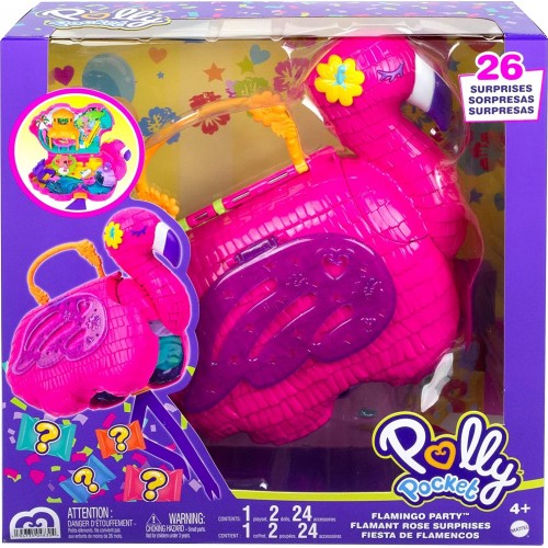 Mattel Polly Pocket Flamingo Party Large Compact, 26 Surprises Including Margot & Friend Dolls, Pop & Swap Featur HGC41 19473504