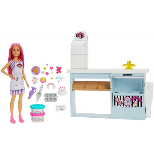 Mattel Barbie Bakery Playset With 12 In Petite Doll, Pink Hair, Bakery Station, Cake Making Feature, 20+ Realistic Play Pieces H
