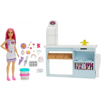 Mattel Barbie Bakery Playset With 12 In Petite Doll, Pink Hair, Bakery Station, Cake Making Feature, 20+ Realistic Play Pieces H