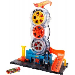 Mattel Hot Wheels City Super Twist Tire Shop Playset, Spin The Key To Make Cars Travel Through The Tires, Includes 1 Car HDP02 1