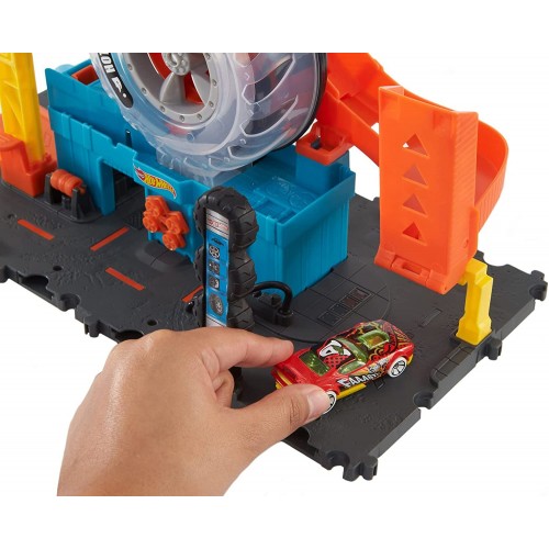 Mattel Hot Wheels City Super Twist Tire Shop Playset, Spin The Key To Make Cars Travel Through The Tires, Includes 1 Car HDP02 1