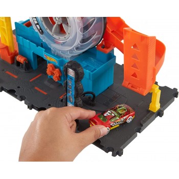 Mattel Hot Wheels City Super Twist Tire Shop Playset, Spin The Key To Make Cars Travel Through The Tires, Includes 1 Car HDP02 1