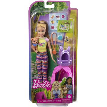 Mattel Barbie It Takes Two Camping Playset With Stacie Doll 9 In, Puppy, Pet Tent, Pet Carrier, Sticker Sheet & Camping Accessor