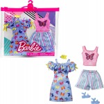 Mattel Barbie Fashions 2-Pack Clothing Set, 2 Outfits Doll Includes Off-The-Shoulder Butterfly Print Dress, Butterfly Tank & Blu