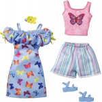 Mattel Barbie Fashions 2-Pack Clothing Set, 2 Outfits Doll Includes Off-The-Shoulder Butterfly Print Dress, Butterfly Tank & Blu
