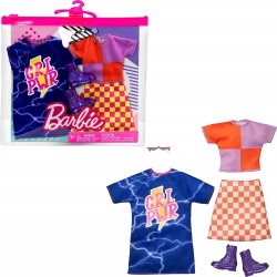 Mattel Barbie Fashions 2-Pack Clothing Set, 2 Outfits For Barbie Doll Includes Color-Blocked Shirt With Checkered Skirt, A Grl P