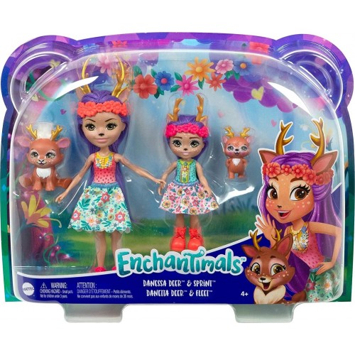 Mattel Enchantimals Μίνι Κούκλες & Συλλογές Κούκλα Και Αδελφάκι Danessa Deer, Sprint, Danetta Deer & Fleet HCF79 / HCF80 1947350
