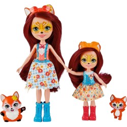 Mattel Enchantimals Felicity & Feana Fox Sister Dolls 6-In 4-In 2 Animal Figures, Removable Skirt And Accessories HCF79 / HCF81 