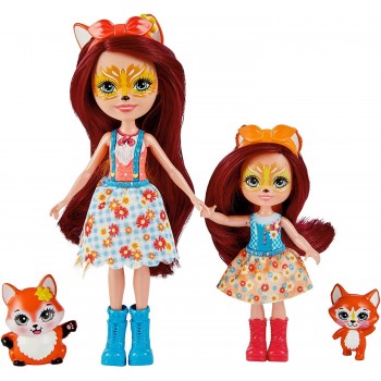 Mattel Enchantimals Felicity & Feana Fox Sister Dolls 6-In 4-In 2 Animal Figures, Removable Skirt And Accessories HCF79 / HCF81 