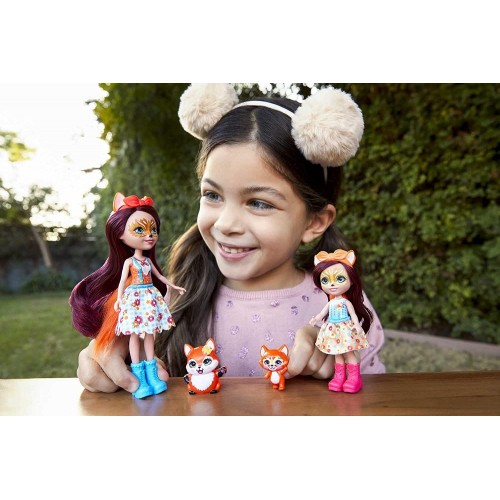 Mattel Enchantimals Felicity & Feana Fox Sister Dolls 6-In 4-In 2 Animal Figures, Removable Skirt And Accessories HCF79 / HCF81 
