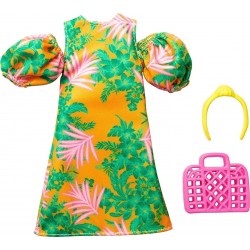 Mattel Barbie Fashion Pack Tropical Dress With Puff Sleeves, Yellow Headband And Pink Handbag GWD96 / HBV32 194735002160