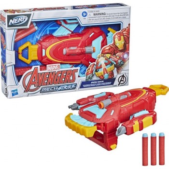 Hasbro Marvel Avengers Mech Strike Role Play Iron Man Strikeshot Gauntlet Toy And 3 Nerf Projectiles, For Kids Ages 5 And Up F02