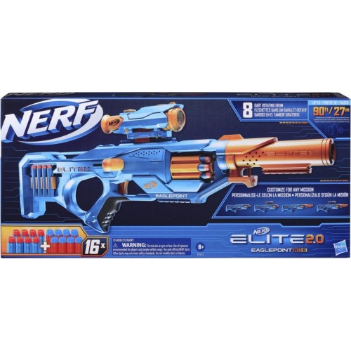 Hasbro Nerf Elite 2.0 Eaglepoint Rd-8 Blaster -- 8-Dart Drum, Detachable Scope And Barrel, 16 Darts, Bolt Action F0423 501099410