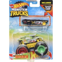 Mattel Όχημα Monster Trucks Με Αυτοκινητάκι Hot Wheels 1 64 Invader GRH81 / HDB97 194735019687