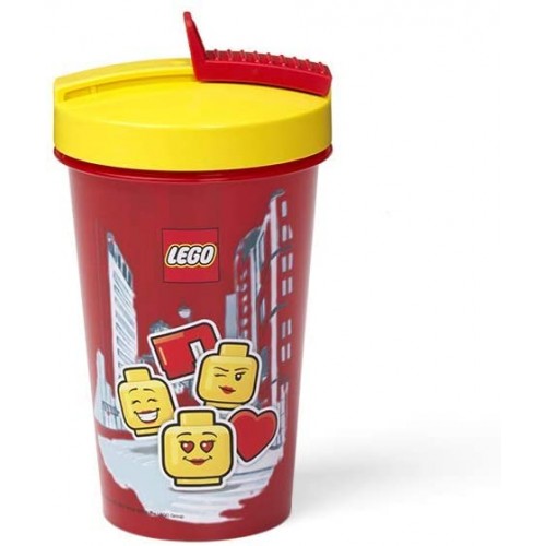 LEGO Tumbler With Straw Drinking Bottle Iconic Girl 0.5L Bright Red 299137 5711938030339