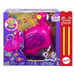 Mattel Polly Pocket Flamingo Party Large Compact, 26 Surprises Including Margot & Friend Dolls, Pop & Swap Featur HGC41 