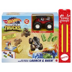 Mattel Hot Wheels Monster Trucks Launch Anbash Play Set With 4 Crushed Cars GVK08 