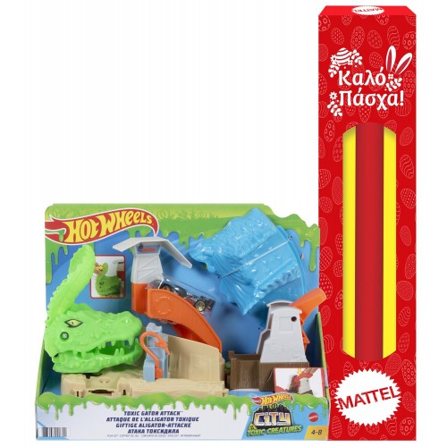 Mattel Hot Wheels Toxic Gator Attack Playset With 1 Car, Adjustable Launcher Multiple Options, Connected To Other Sets, Colorful