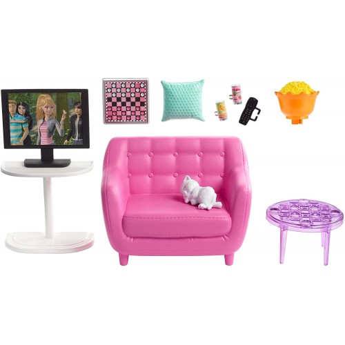 Mattel Barbie Indoor Furniture Playset, Living Room Καναπές Με Γάτα Και Αξεσουάρ GRG75 / HJL55 194735089444