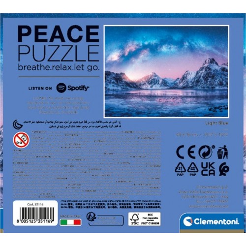 Clementoni Peace Light Blue 500 Pieces, Made In Italy, Jigsaw Puzzle For Adults, Multicolor, Medium 1220-35116 8005125351169