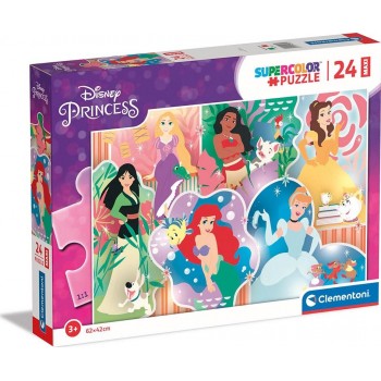Clementoni Disney Princess Supercolor Princess-24 Maxi Pieces-Jigsaw Puzzle For Kids Age 3, Multicolor, Medium 1200-24232 800512