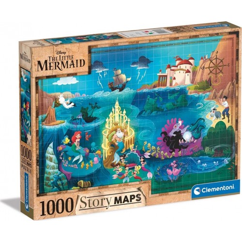 Clementoni Disney Maps Little Mermaid 1000 Pieces, Made In Italy, Jigsaw Puzzle For Adults, Multicolor, Medium 1260-39664 800512