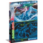Clementoni Lights Collection-Disney Frozen 2, Glow In The Dark-104 Pieces-Jigsaw Kids Age 6-Made In Italy, Cartoon Puzzles, Mult