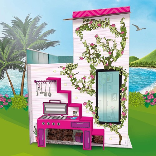 Lisciani Barbie Dream House Pretend Play Doll House Two Storey Holiday Villa, Arrange Furniture And Decorate Malibu House With D