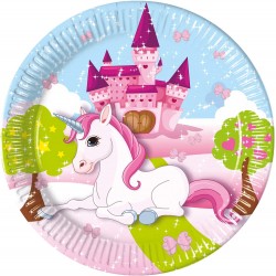 PROCOS party dishes with unicorn, sizes 23 cm, 8 pieces, disposable dishes in paper, for children's birthday parties, fsc 093428