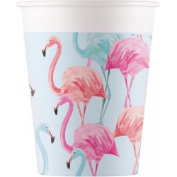 PROCOS tropical flamingo party glasses, max. 200 ml, 8 pieces, disposable glasses paper, for children's birthday parties, party 