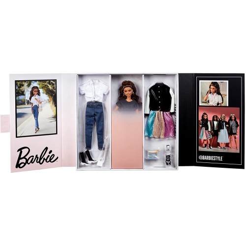 Mattel Barbie Signature Barbiestyle Fully Posable Fashion Doll Brunette With 2 Tops, Skirt, Jeans, Jacket, Pairs Of Shoes HCB75 