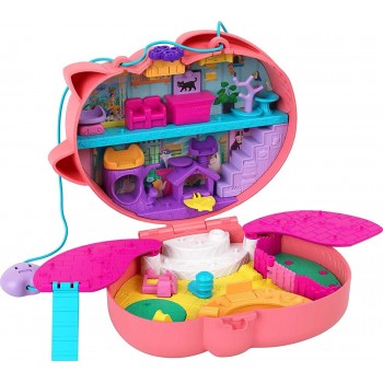 Mattel Polly Pocket Mini - Τρέντι Τσαντάκι Starring Shani Cuddly Cat Purse, Pet Vet Theme With 2 Micro Dolls And 18 Access GKJ63