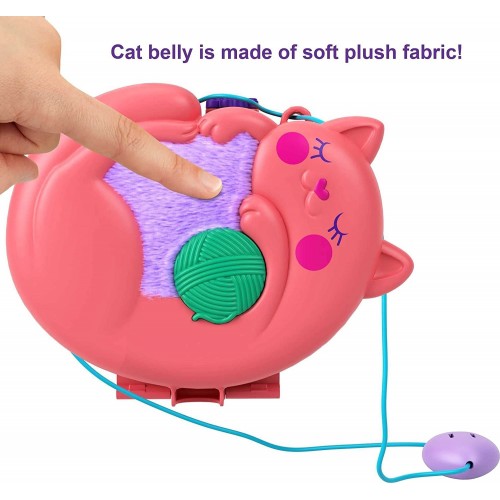 Mattel Polly Pocket Mini - Τρέντι Τσαντάκι Starring Shani Cuddly Cat Purse, Pet Vet Theme With 2 Micro Dolls And 18 Access GKJ63