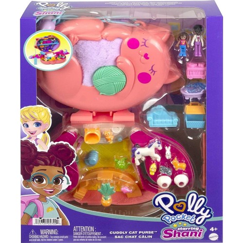 Mattel Polly Pocket Mini - Τρέντι Τσαντάκι Starring Shani Cuddly Cat Purse, Pet Vet Theme With 2 Micro Dolls And 18 Access GKJ63