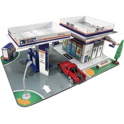 Maisto built-n-play gas station set: cardboard buildings with accessories and 1 fresh metal toy car 512517 12520 / 2 09015912517