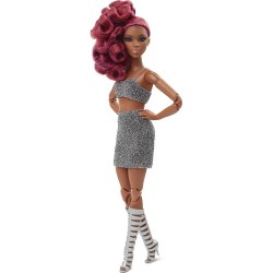 Mattel Barbie Signature Looks Doll Petite, Red Hair Fully Posable Fashion Wearing Glittery Crop Top And Skirt, Gift For Collecto