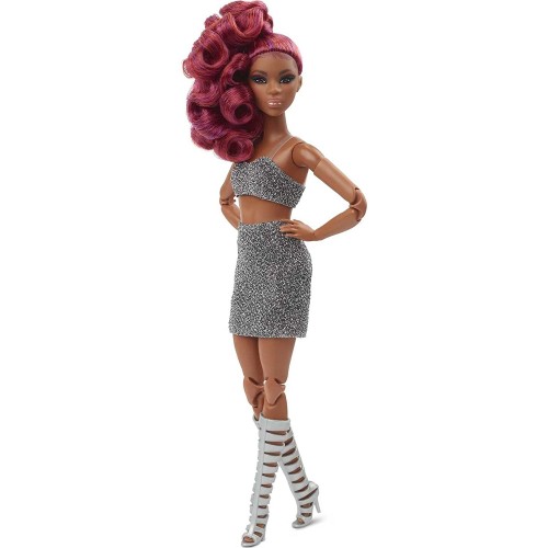Mattel Barbie Signature Looks 07 Doll Petite Ponytail, Red Hair Fully Posable Fashion Wearing Glittery Crop Top And Skirt HCB77 