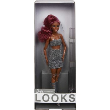 Mattel Barbie Signature Looks Doll Petite, Red Hair Fully Posable Fashion Wearing Glittery Crop Top And Skirt, Gift For Collecto