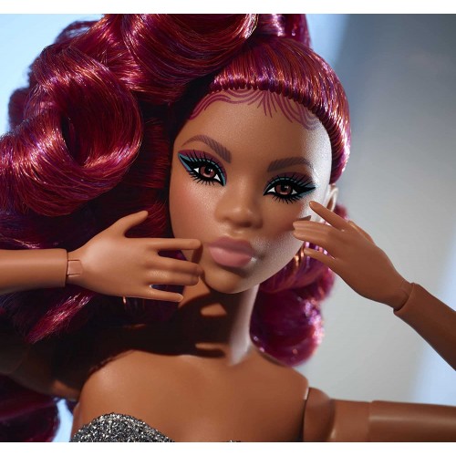 Mattel Barbie Signature Looks 07 Doll Petite Ponytail, Red Hair Fully Posable Fashion Wearing Glittery Crop Top And Skirt HCB77 