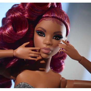 Mattel Barbie Signature Looks 07 Doll Petite Ponytail, Red Hair Fully Posable Fashion Wearing Glittery Crop Top And Skirt HCB77 
