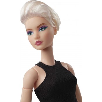 Mattel Barbie Signature Looks 08 Doll Tall, Blonde Pixie Cut Fully Posable Fashion Black Crop Top And Metallic Skirt HCB78 19473