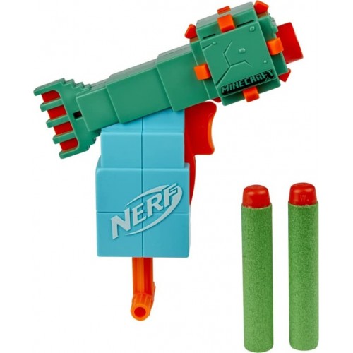 Hasbro Nerf Microshots Minecraft Guardian Mini Blaster, Minecraft Guardian Mob Design, Includes 2 Official Nerf Elite Darts F441
