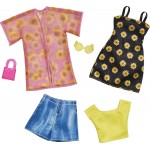 Mattel Barbie Fashions 2-Pack, 2 Outfits And Accessories: Shirt, Shorts Kimono, Sleeveless Sunflower Dress, Purse Sunglasses, Ki