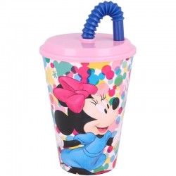 Group Operation Glass With Lid And Straw Minnie 430Ml B51130 8412497511303