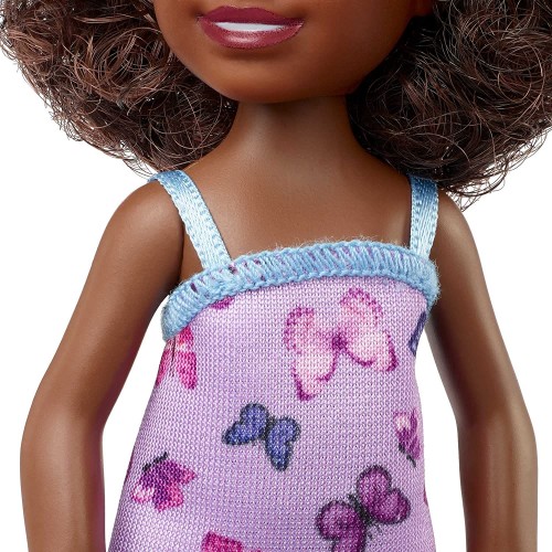 Mattel Barbie Chelsea Doll curly Brunette Hair Wearing Butterfly-print Dress and Pink Shoes DWJ33 / HGT03 194735056910