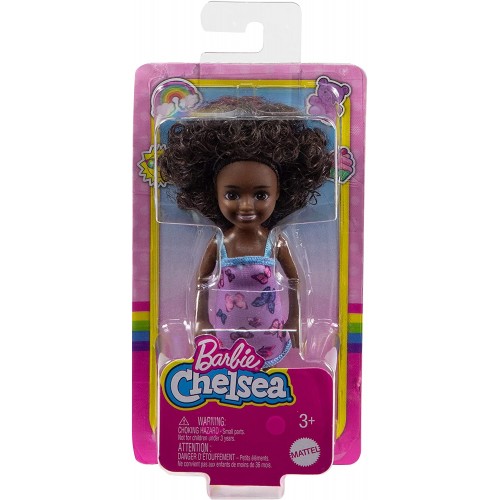 Mattel Barbie Chelsea Doll curly Brunette Hair Wearing Butterfly-print Dress and Pink Shoes DWJ33 / HGT03 194735056910