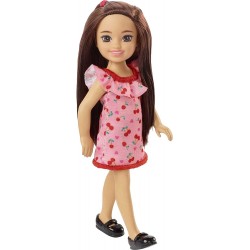 Mattel Barbie Chelsea Doll brunette Wearing Ruffled Cherry-print Dress and Black Shoes DWJ33 / HGT05 194735056859