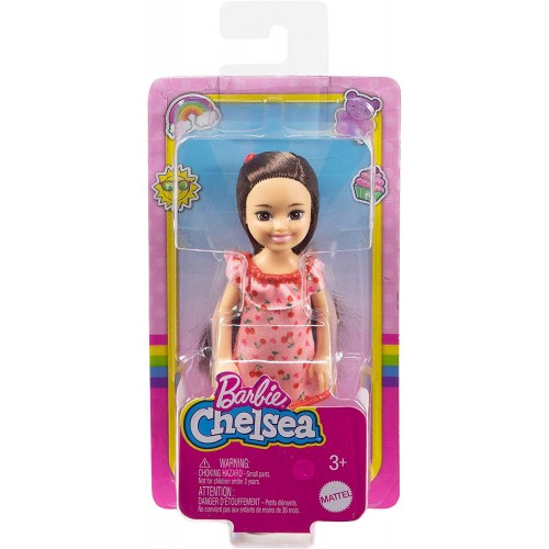 Mattel Τσελσι και Φιλες Barbie Chelsea Doll brunette Wearing Ruffled Cherry-print Dress and Black Shoes DWJ33 / HGT05 1947350568