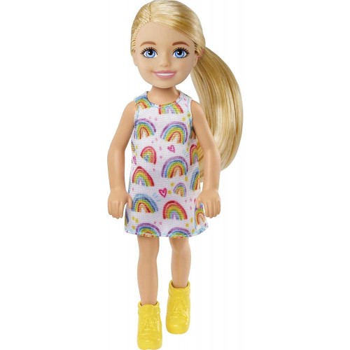 Mattel Τσελσι και Φιλες Barbie Chelsea Doll blonde Wearing Rainbow-print Dress and Yellow Shoes DWJ33 / HGT02 194735056903