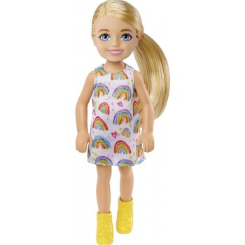 Mattel Barbie Chelsea Doll blonde Wearing Rainbow-print Dress and Yellow Shoes DWJ33 / HGT02 194735056903